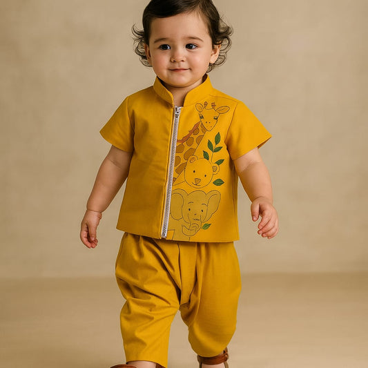 Pre Order: Animal Hand Painted Jacket And Dhoti