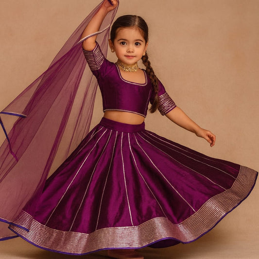 Pre Order: Wine Gota Detailed Lehenga Set