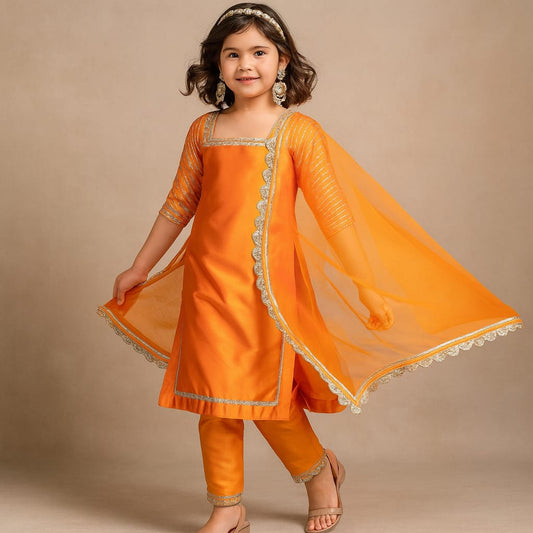 Pre Order: Orange Scalloped Detailed Suit Set