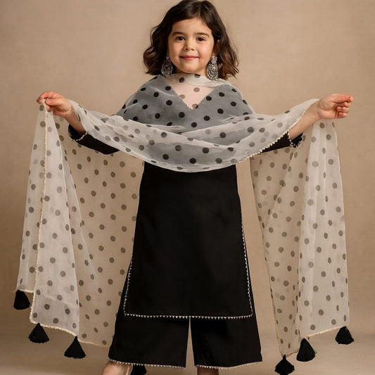 Pre Order: Black And Polka Suit Set