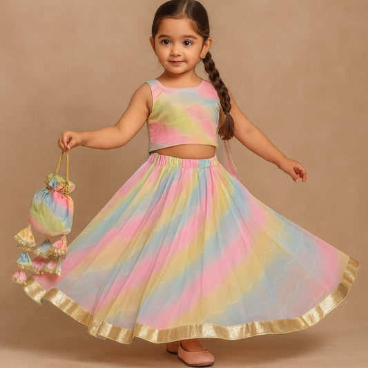 Pre Order: Rainbow Leheriya Gota Detailed Kehenga Set