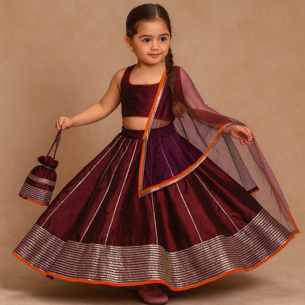 Pre Order: Maroon Gota Detailed Lehenga Set