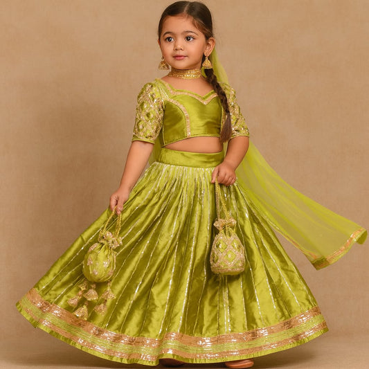 Pre Order: Olive Gota Detailed Lehenga Set