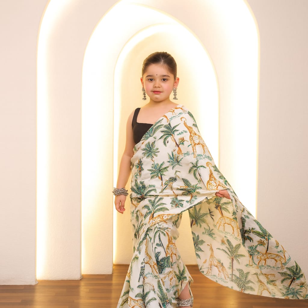 Pre Order: White Jungle Cotton Saree