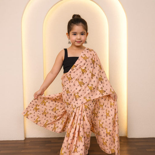 Pre Order: Pink Cute Tiger Cotton Saree