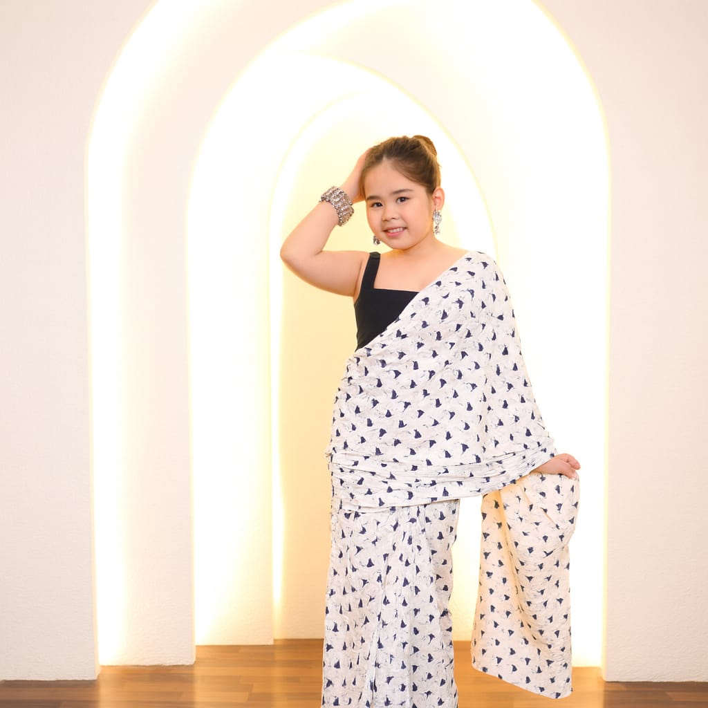 Pre Order: White And Black Swan Cotton Saree