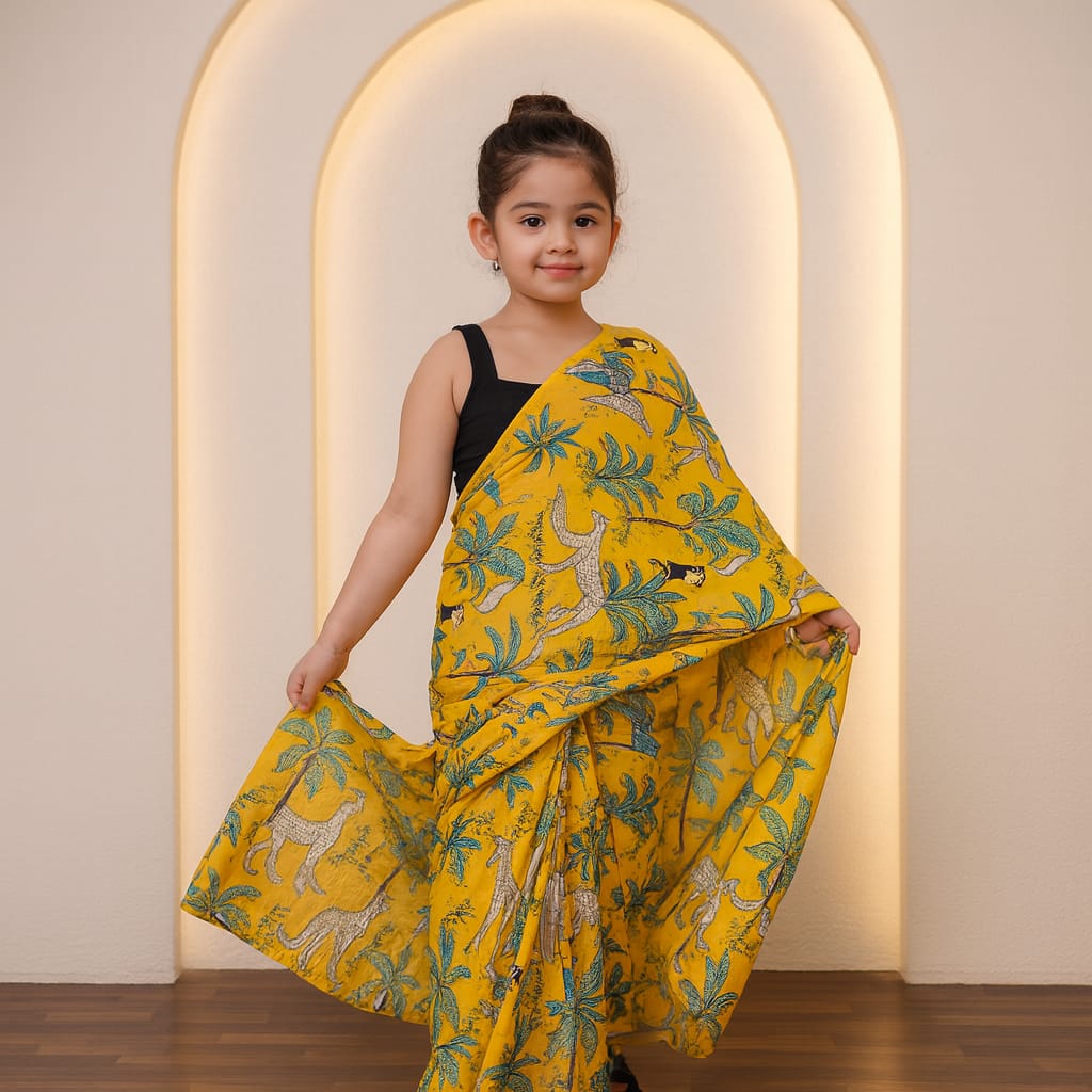 Pre Order: Yellow Jungle Cotton Saree