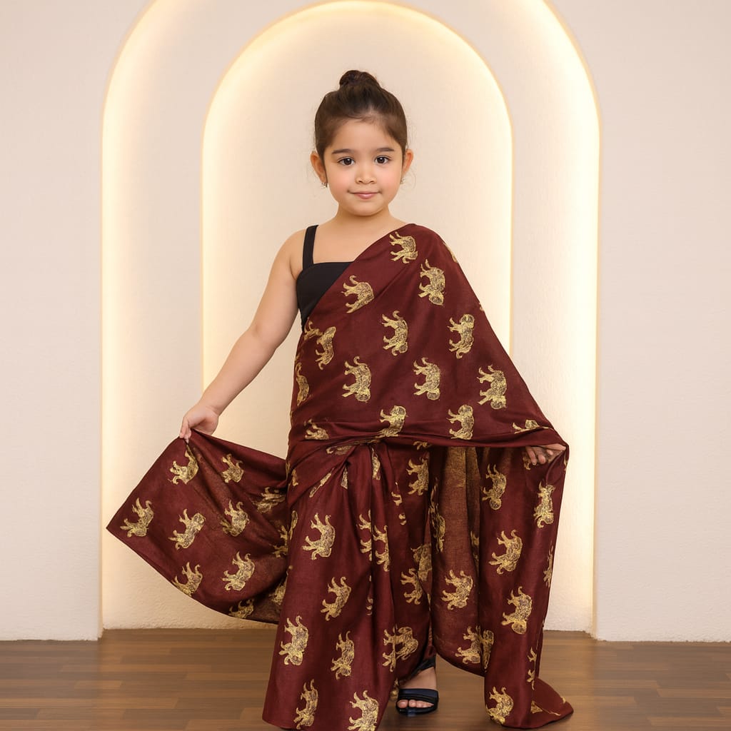 Pre Order: Brick Animal Cotton Saree