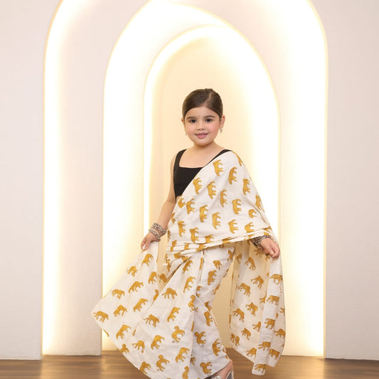 Pre Order: White Tiger Cotton Saree