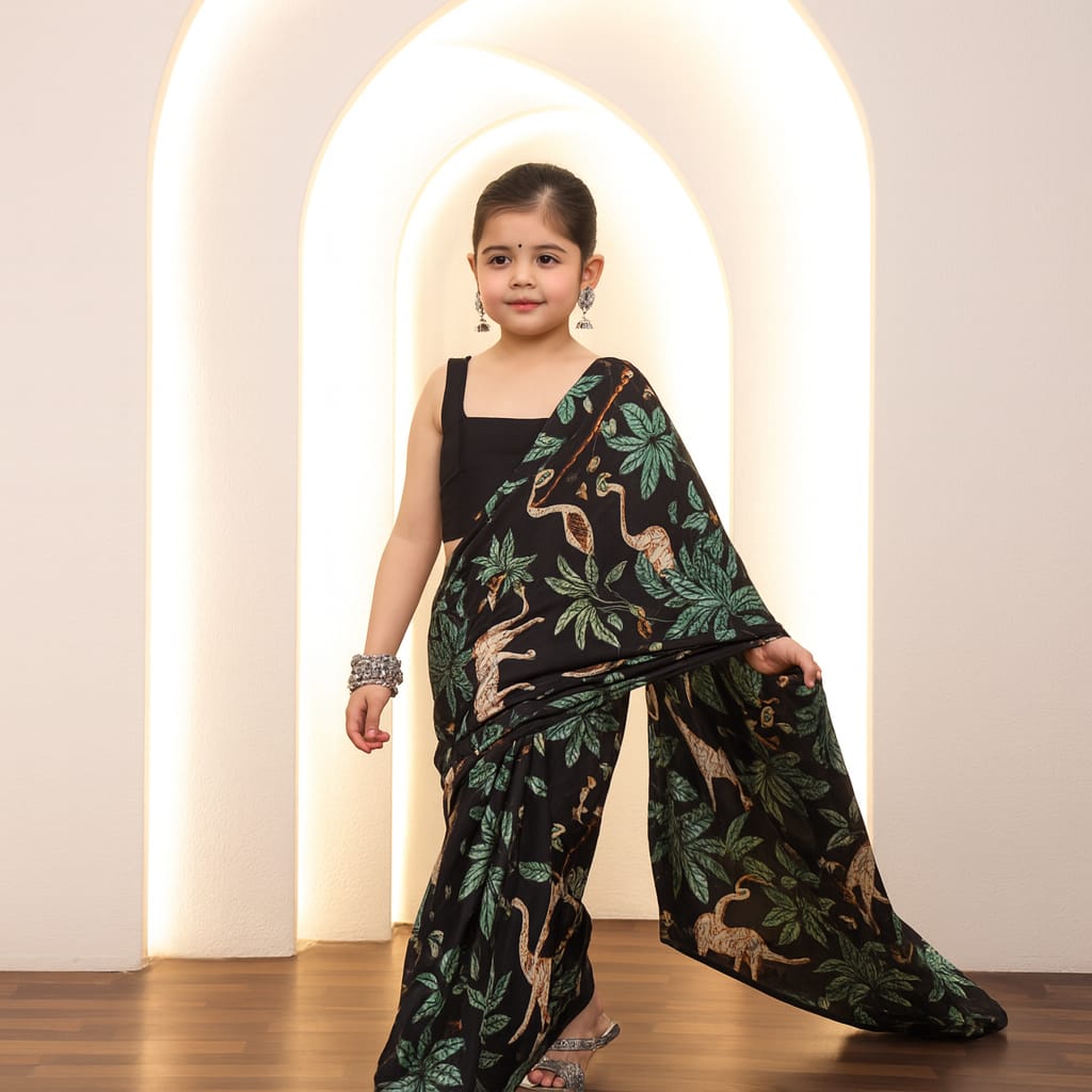 Pre Order: Black Jungle Cotton Saree