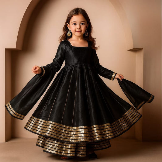 Pre Order: Black Anarkali with Dupatta Gota Detailing
