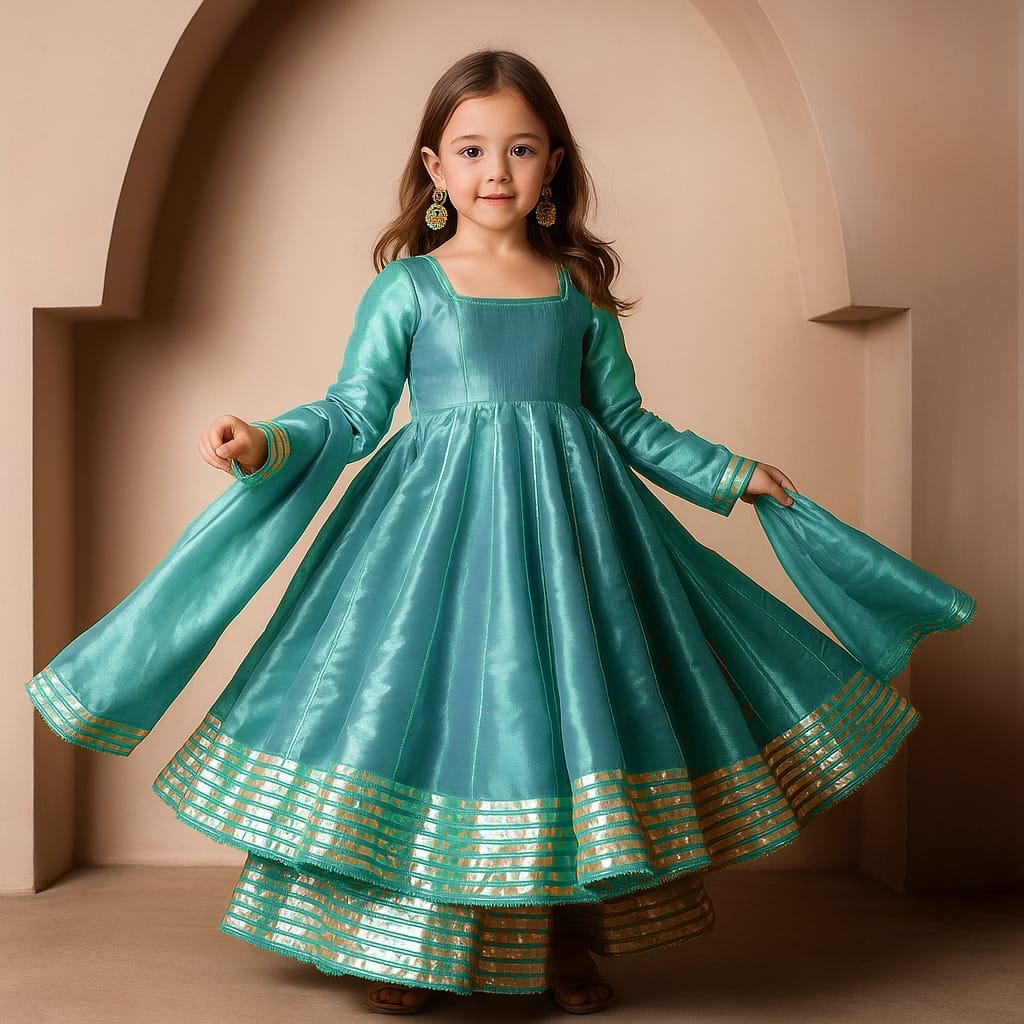 Pre Order: Blue Anarkali with Dupatta Gota Detailing