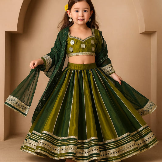 Pre Order: Green Gota Detailed Lehenga Set