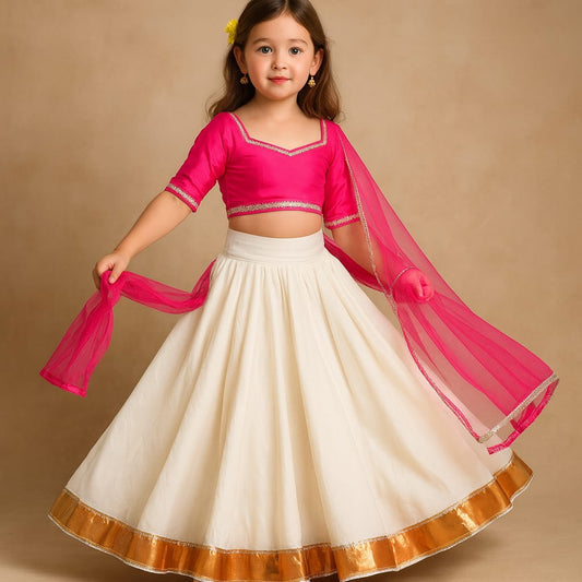 Pre Order: Pink And White Lehenga Set