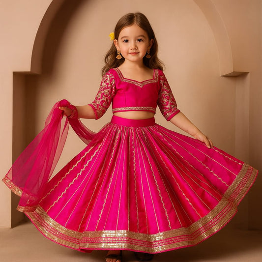 Pre Order: Pink Gota Detailed Lehenga Set
