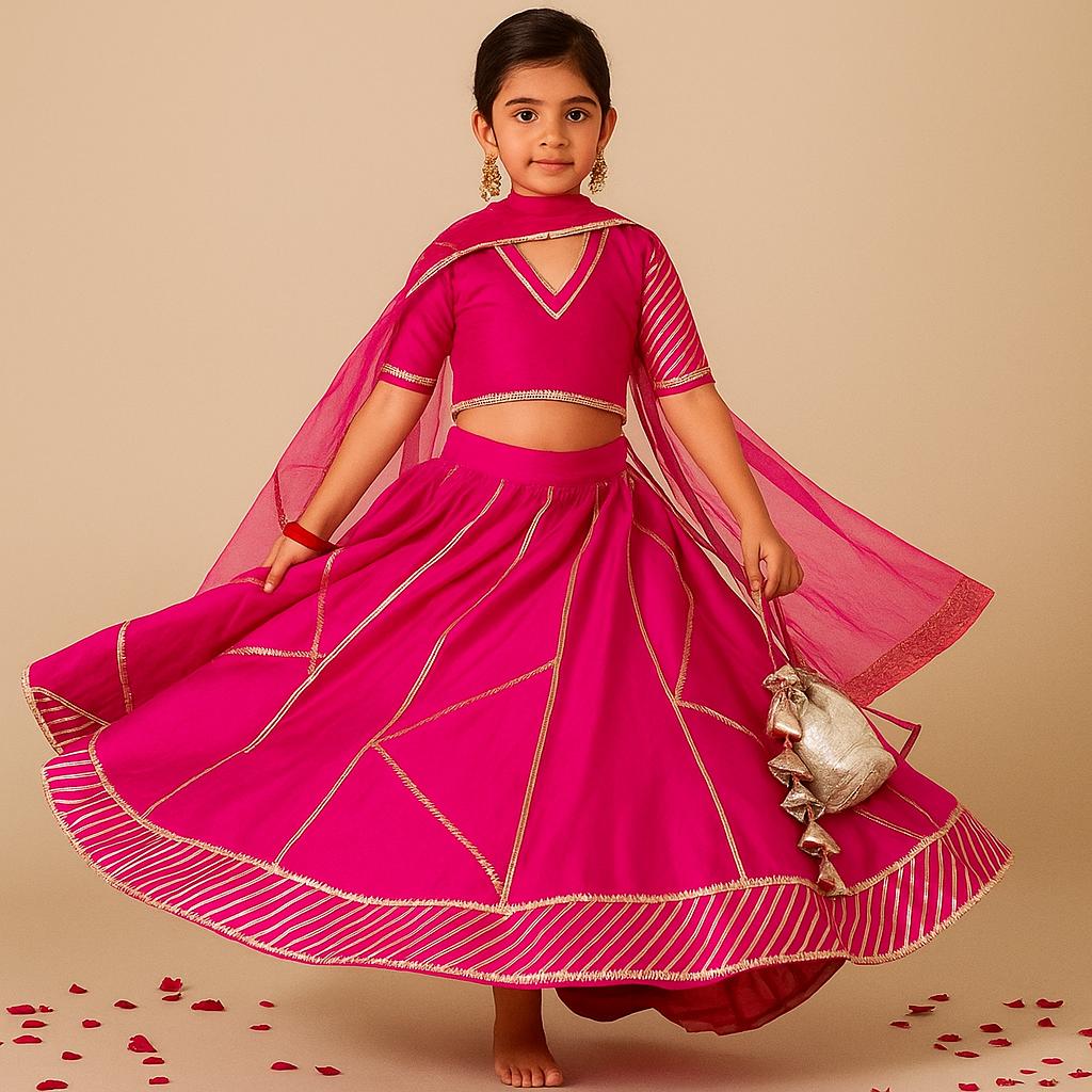 Pre Order:  Hot Pink Gota Detailed Lehenga Set