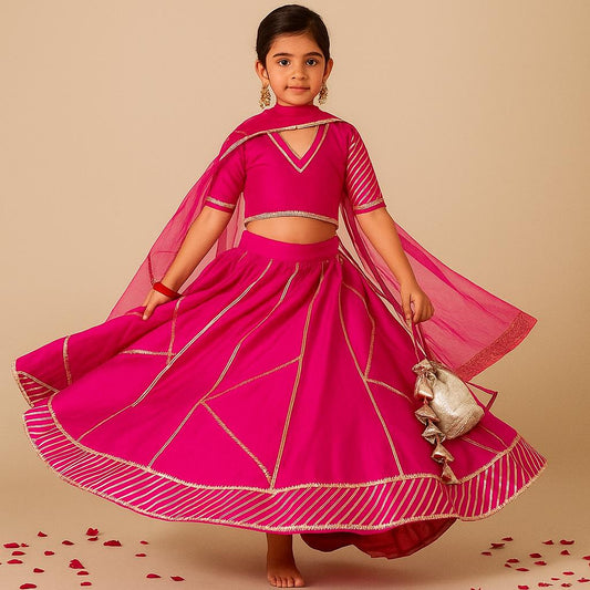 Pre Order:  Hot Pink Gota Detailed Lehenga Set