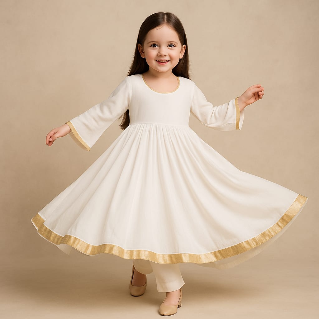 Pre Order: White Anarkali with Dupatta Gota Detailing