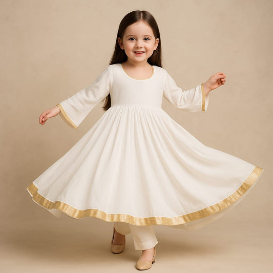 Pre Order: White Anarkali with Dupatta Gota Detailing