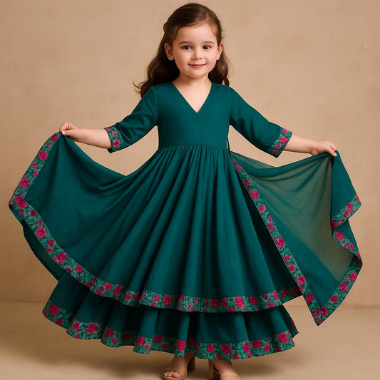 Pre Order: Bottle Green Anarkali with Dupatta