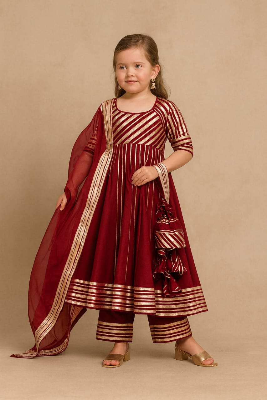 Pre Order: Maroon Anarkali with Dupatta Gota Detailing