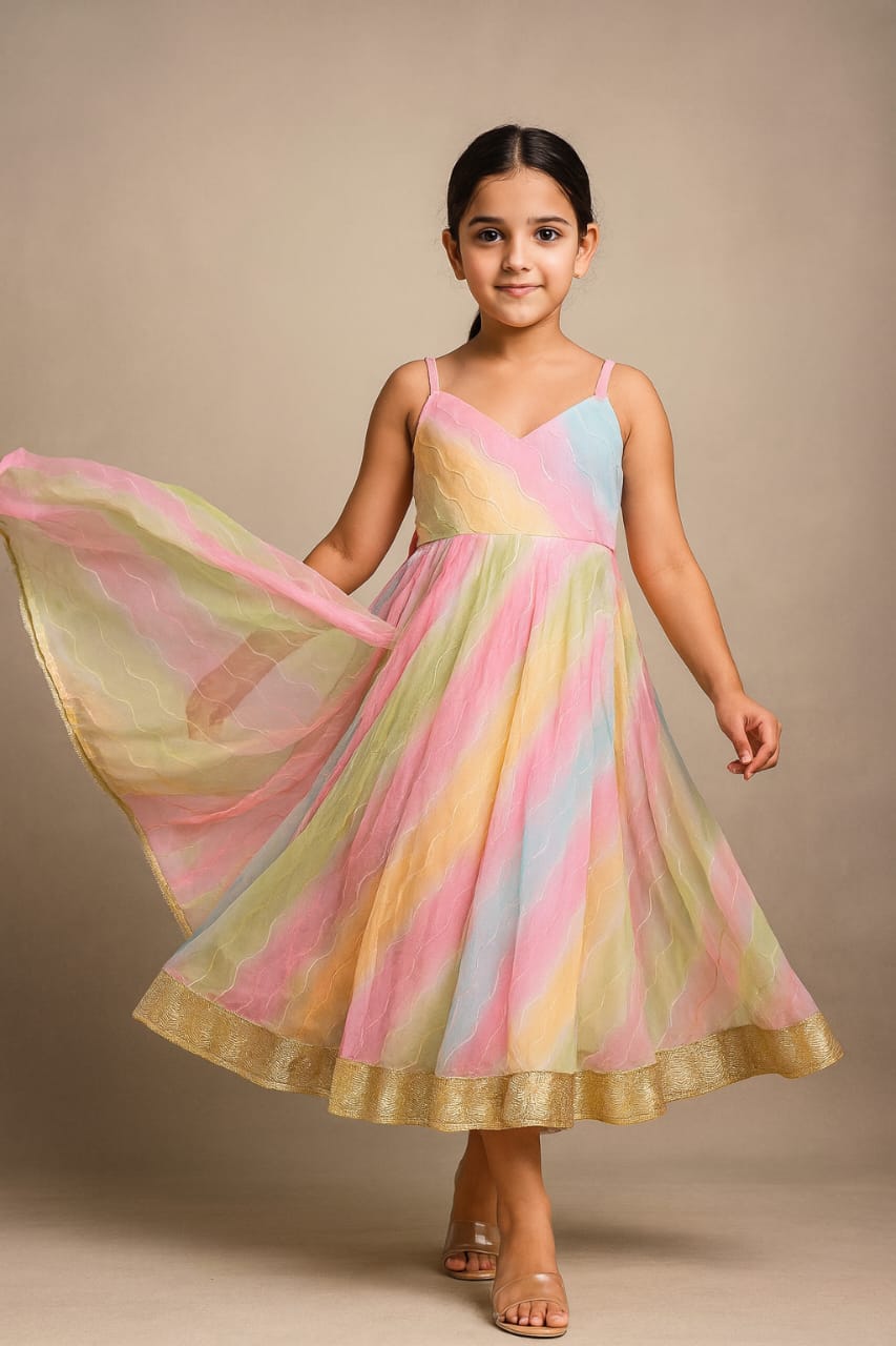 Pre Order : Multicolour Anarkali with Gota Detailing