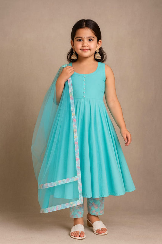 Pre Order : Pastel Blue Anarkali with Dupatta