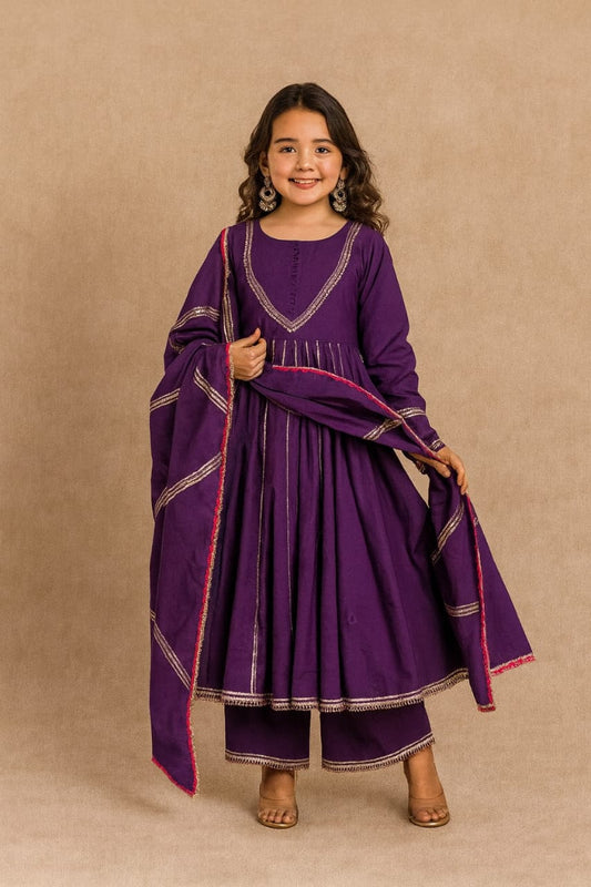 Pre Order : Purple Anarkali with Dupatta Gota Detailing