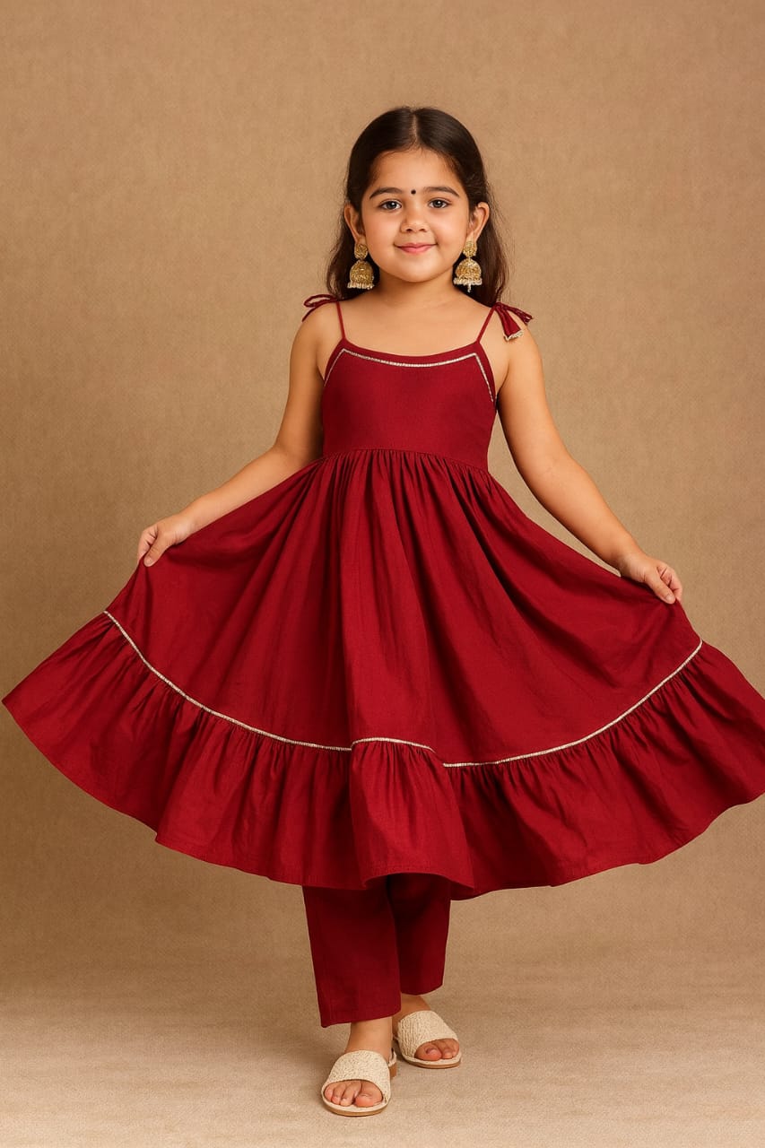 Pre Order: Maroon Anarkali with Lace  Detailing