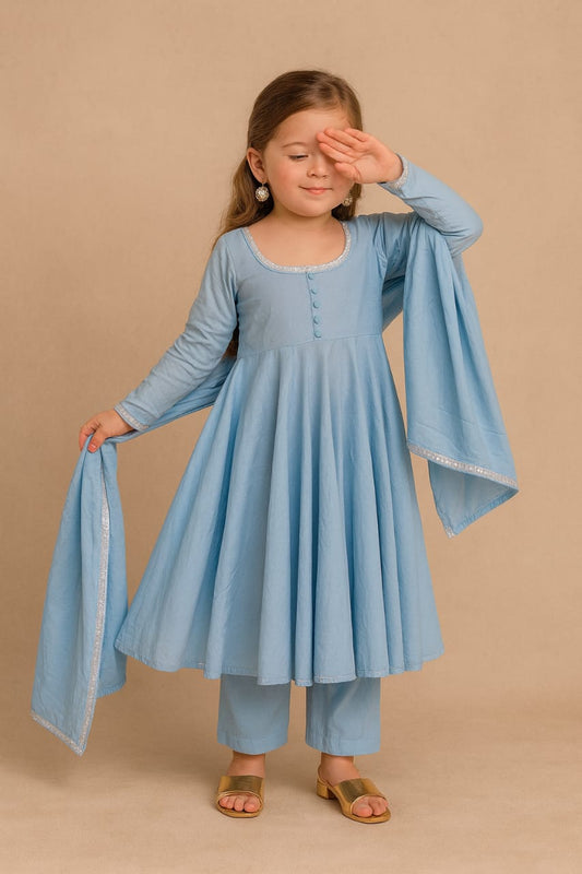 Pre Order : Pastel Blue Anarkali with Dupatta