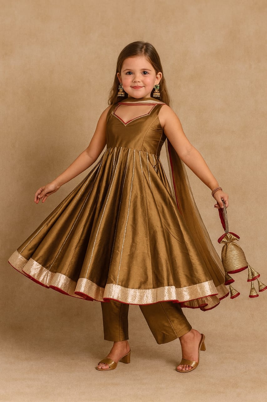 Pre Order: Golden Brown Anarkali with Dupatta