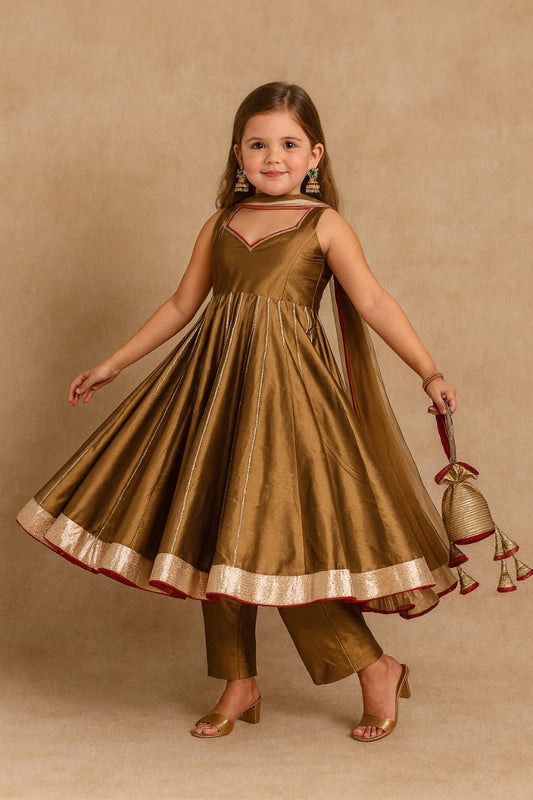 Pre Order: Golden Brown Anarkali with Dupatta