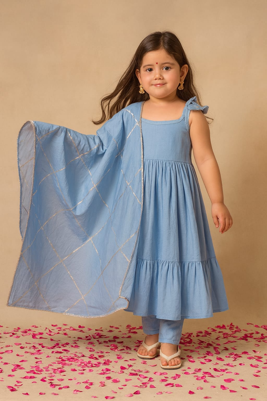 Pre Order : Blue Anarkali with Dupatta Gota Detailing