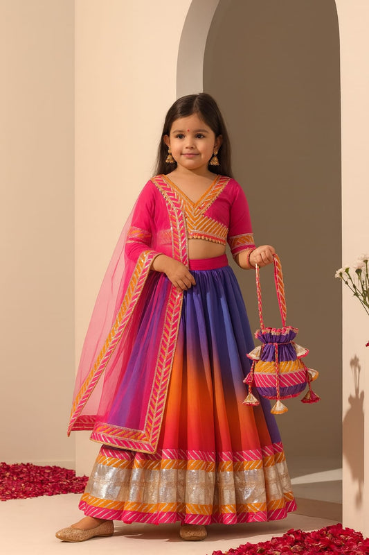 Pre Order:Multicolour Lace Detailing Lehenga Set