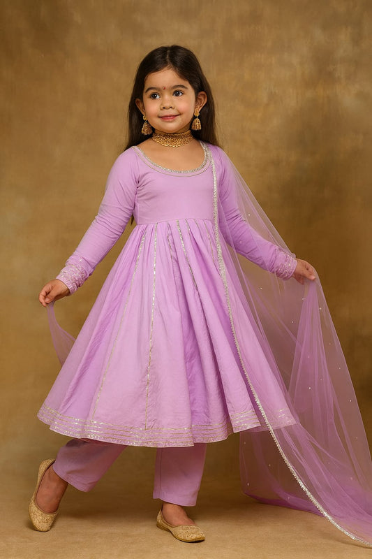 Pre Order: Lavender Anarkali with Dupatta Gota Detailing