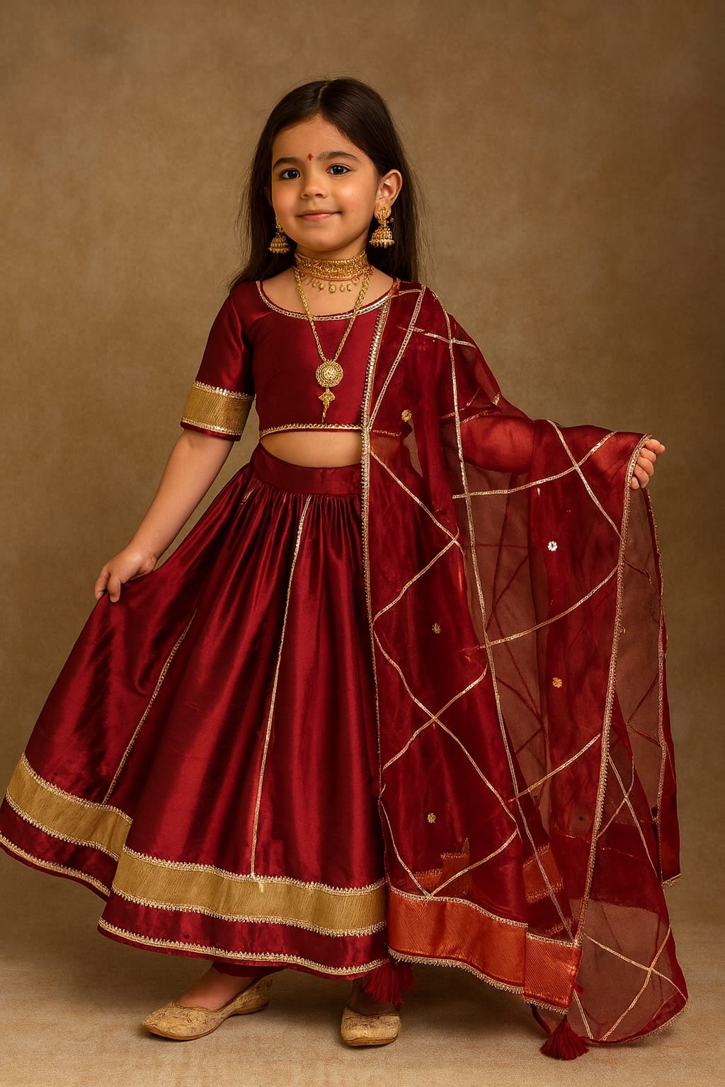 Pre Order: Maroon Gota Detailing Lehenga Set