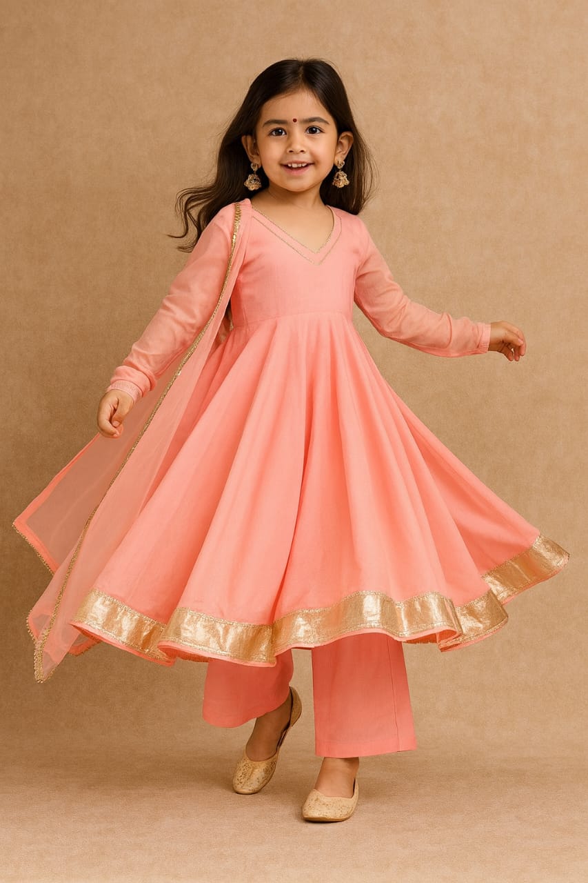 Pre Order: Peach Anarkali with Dupatta Gota Detailing