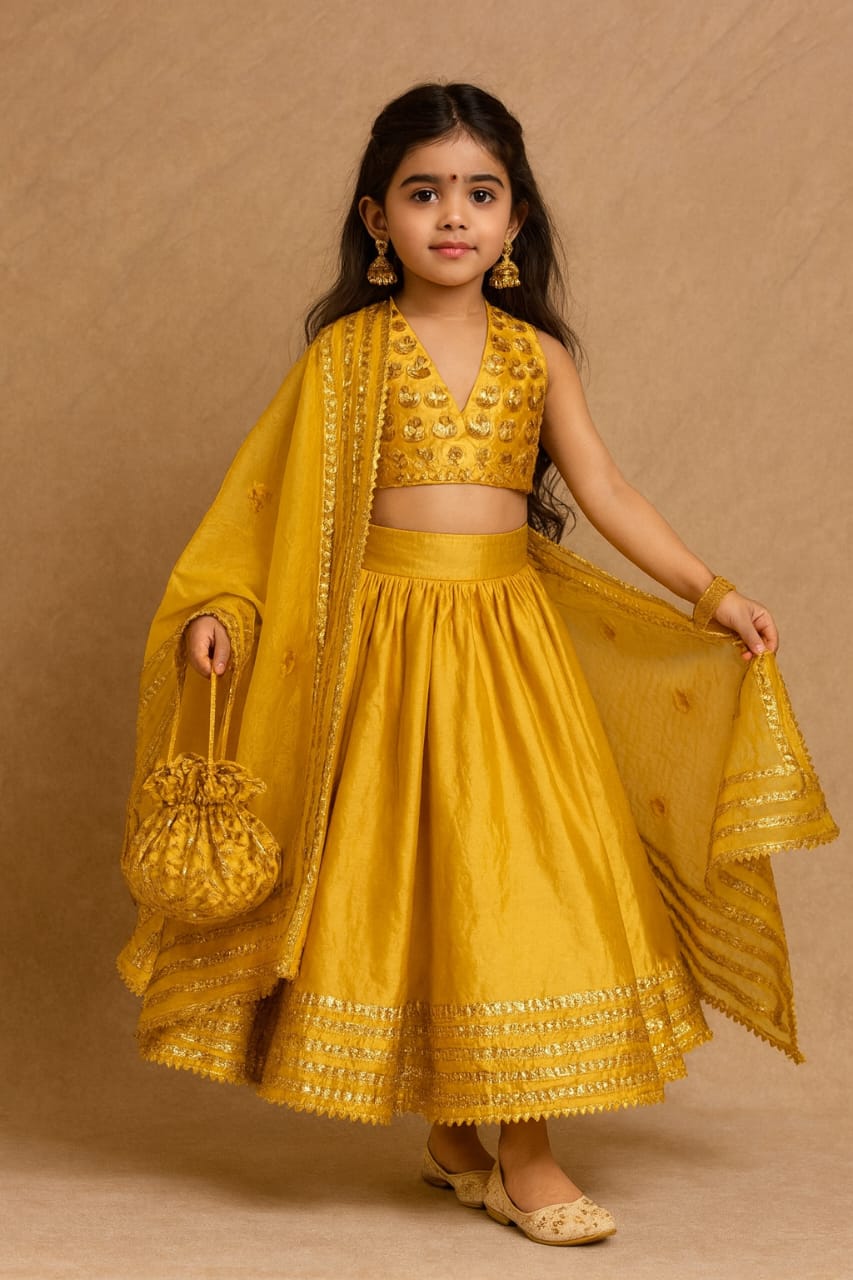 Pre Order: Mustard Gota Detailing Lehenga Set
