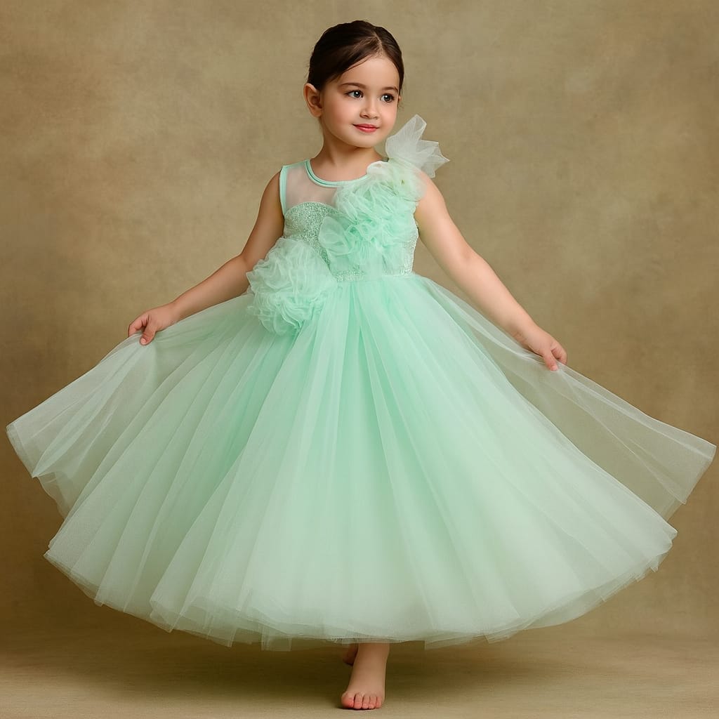 Pre Order: 3D Flower Embellished Net Tulle Dress
