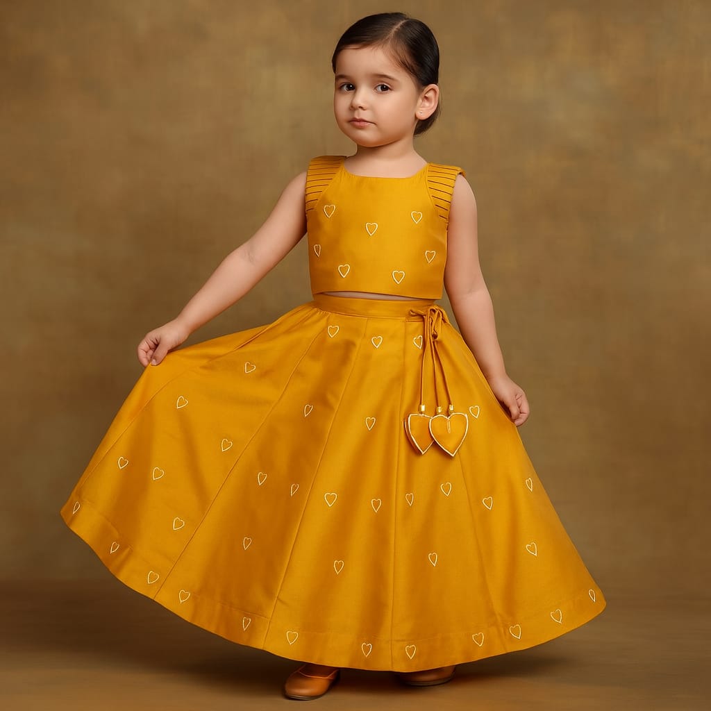 Pre Order: Little Hearts Embroidered Top With Hearts Embroidered Lehenga