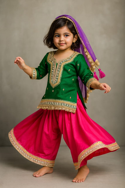 Pre Order: Beautiful Lace Work Green Kurti With Salwar And Dupatta