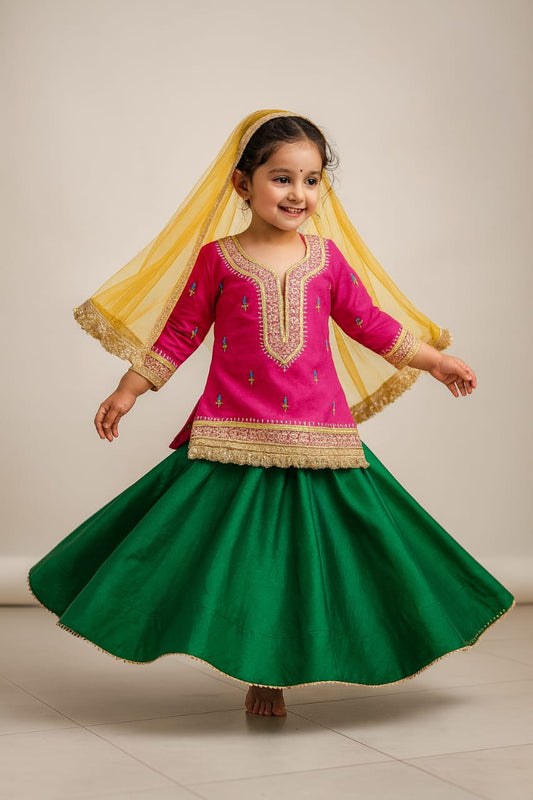 Pre Order: Beautiful Lace Work Beaded Kurti With Lehenga And Dupatta