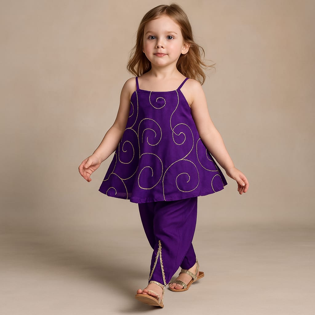 Pre Order: Purple Strappy Sequin Embellished Kurti With Dhoti