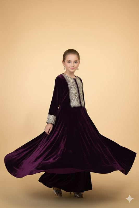 Pre Order: Wine Velvet Anarkali Suit Set