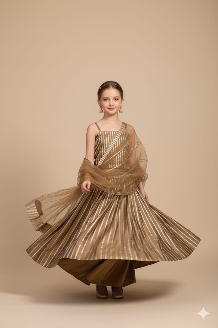 Pre Order: Golden Top And  Lehenga Set