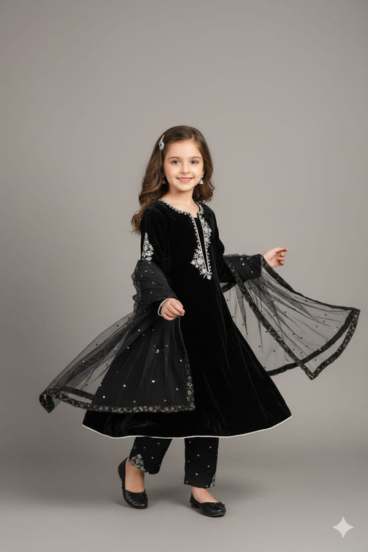 Pre Order: Black Embroidered Anarkali Suit Set