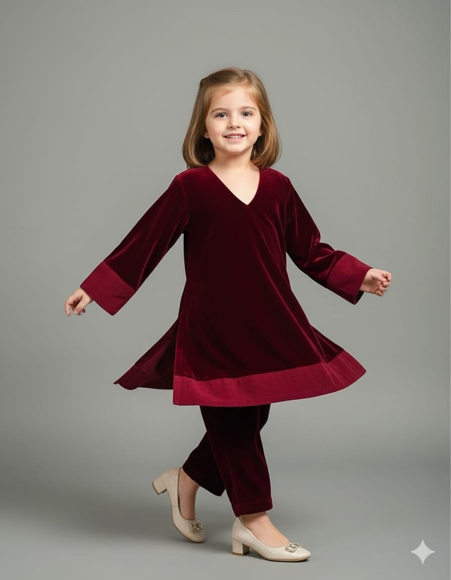 Pre Order: Maroon Velvet Suit Set