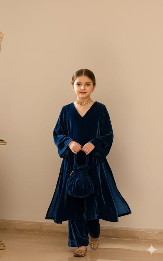 Pre Order: Blue Velvet Kurta Suit Set