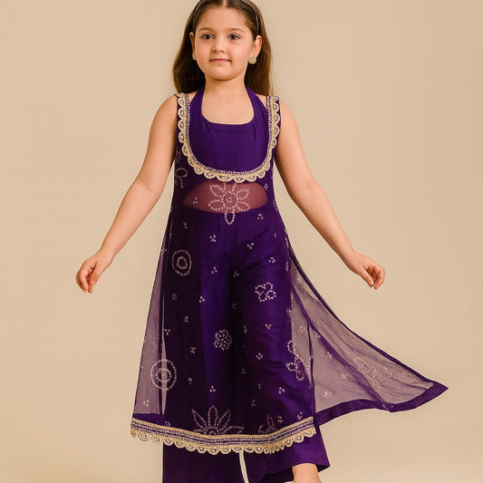 Pre Order: Purple Bandhani Suit Set