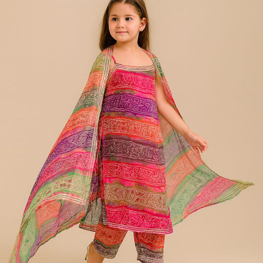 Pre Order:Colorful Bandhani Georgette Suit Set